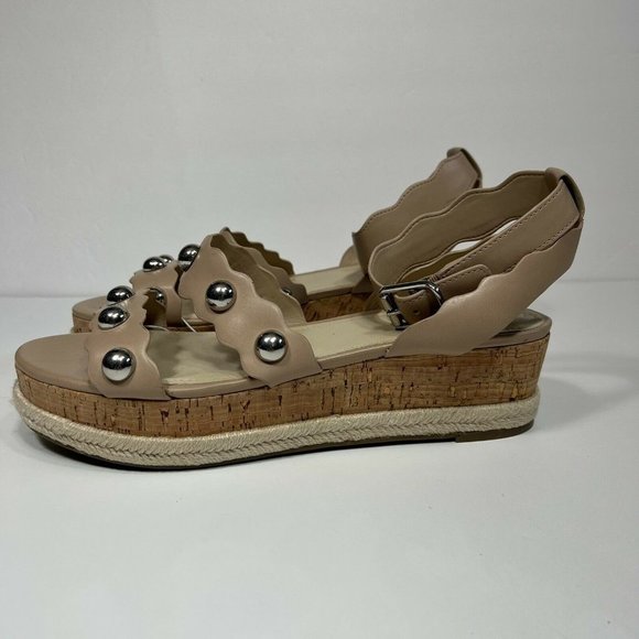 Marc Fisher Studded Multi-Strap Cork Espadrille Wedge Platform Sandals Nude 11 - Picture 5 of 11